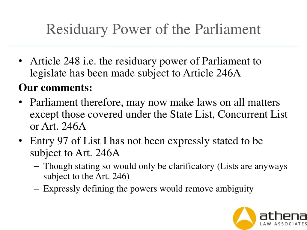 residuary power of the parliament