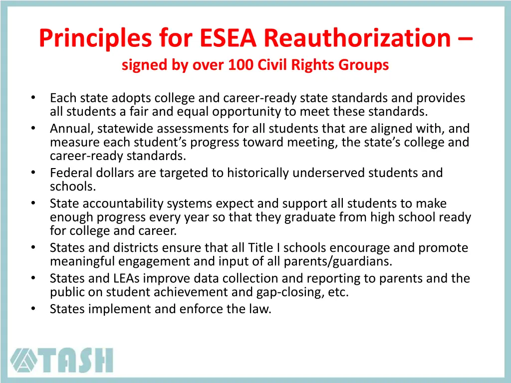 principles for esea reauthorization signed