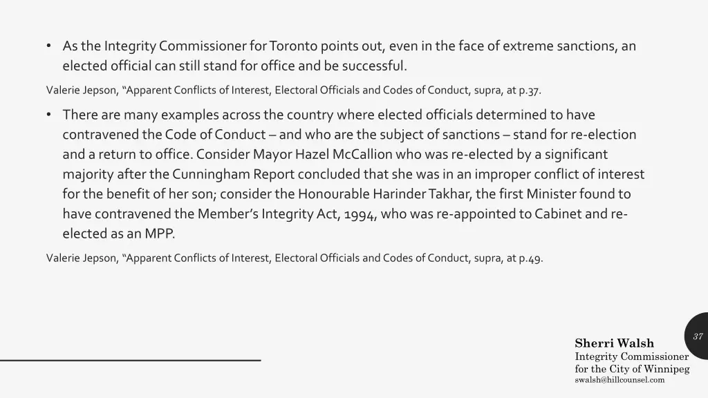 as the integrity commissioner for toronto points