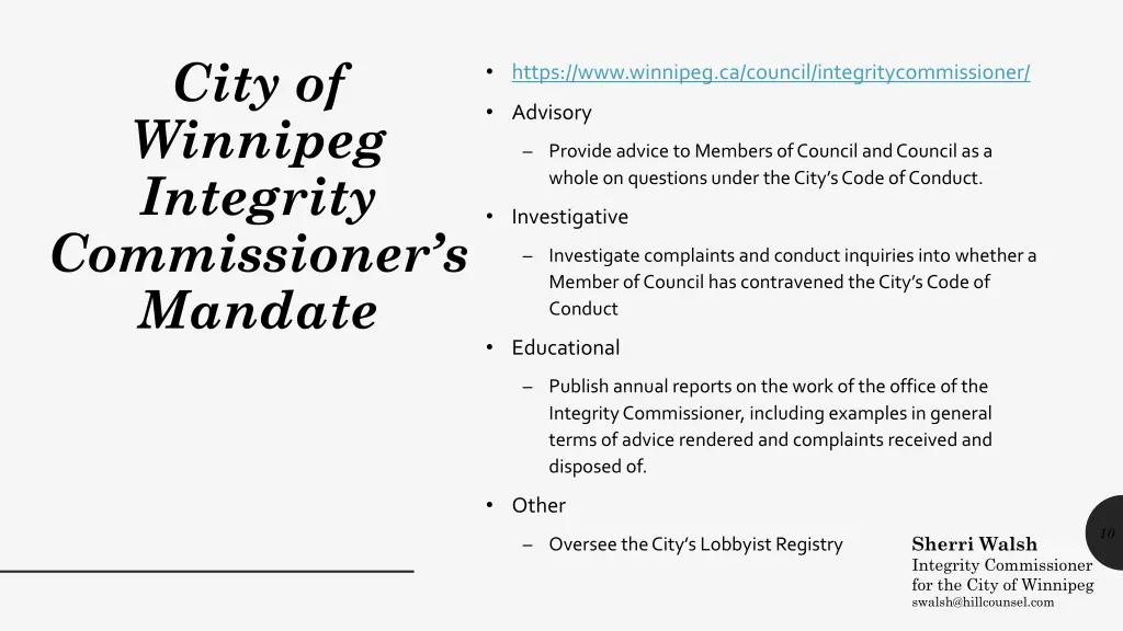 city of winnipeg integrity commissioner s mandate