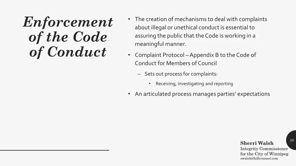 enforcement of the code of conduct