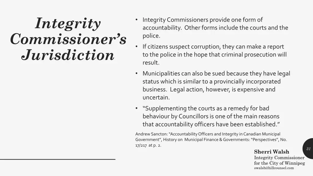 integrity commissioner s jurisdiction