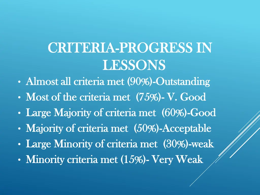 criteria criteria progress in progress in lessons