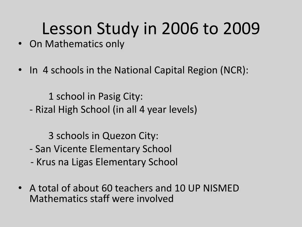 lesson study in 2006 to 2009 on mathematics only