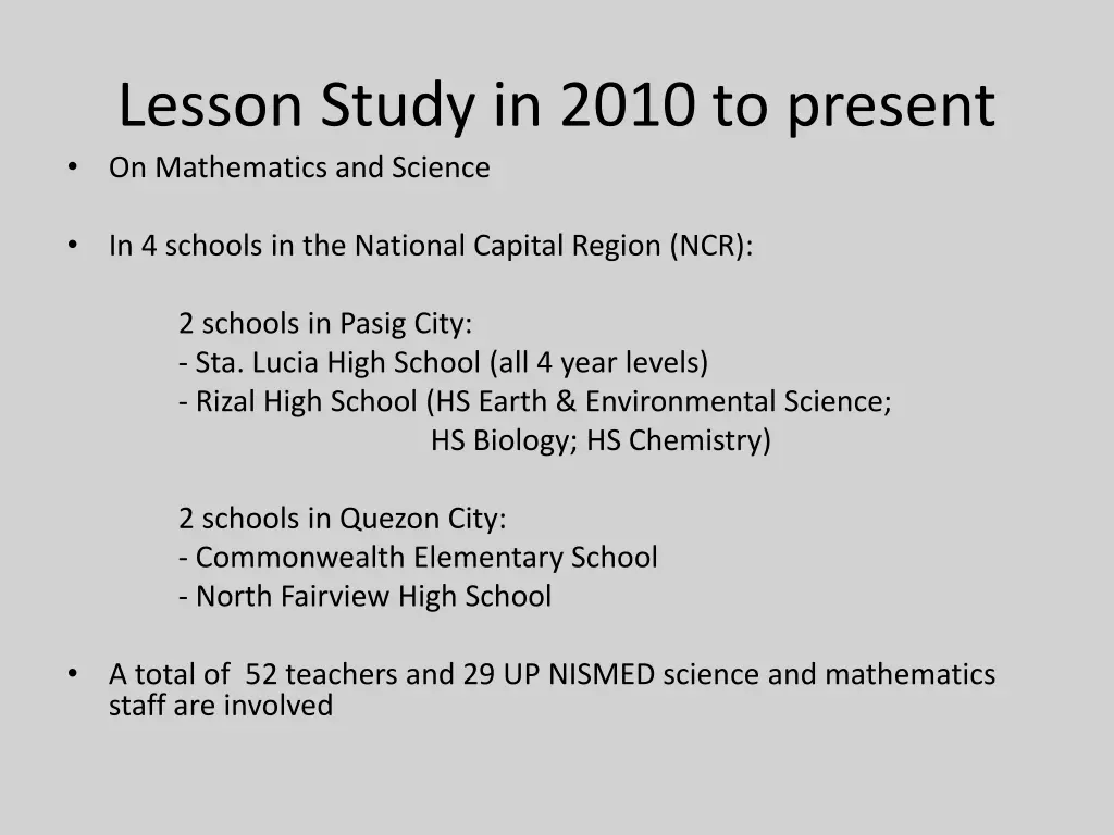 lesson study in 2010 to present on mathematics