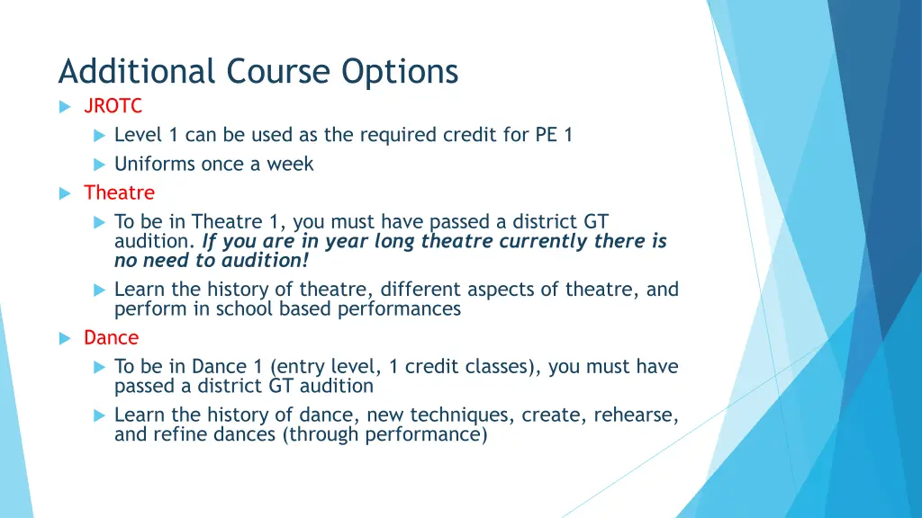 additional course options jrotc level