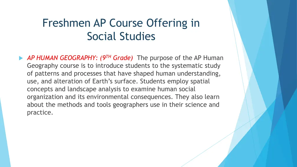 freshmen ap course offering in social studies