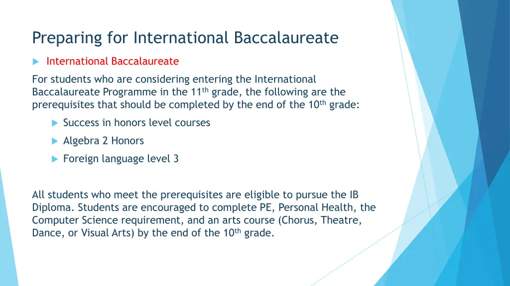 preparing for international baccalaureate