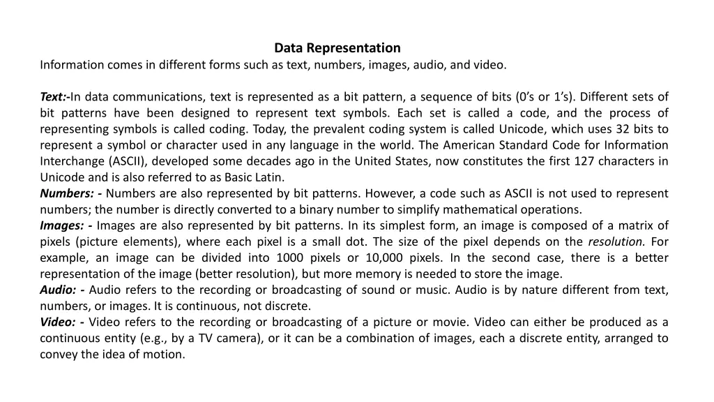 data representation