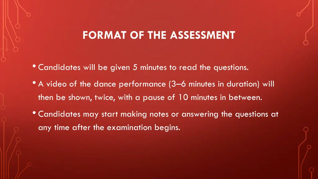 format of the assessment