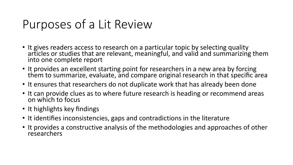 purposes of a lit review