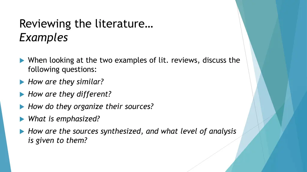 reviewing the literature examples