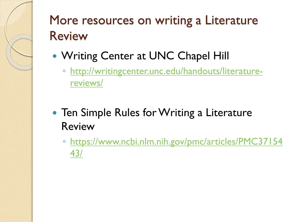 more resources on writing a literature review