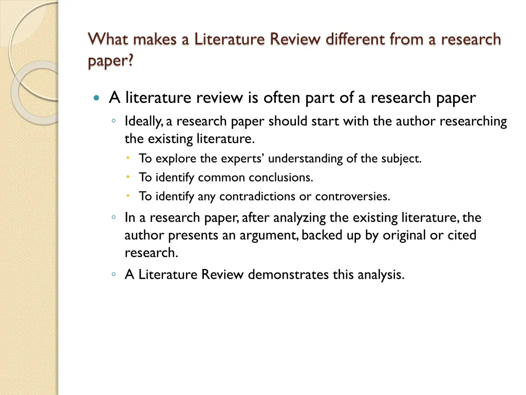 what makes a literature review different from