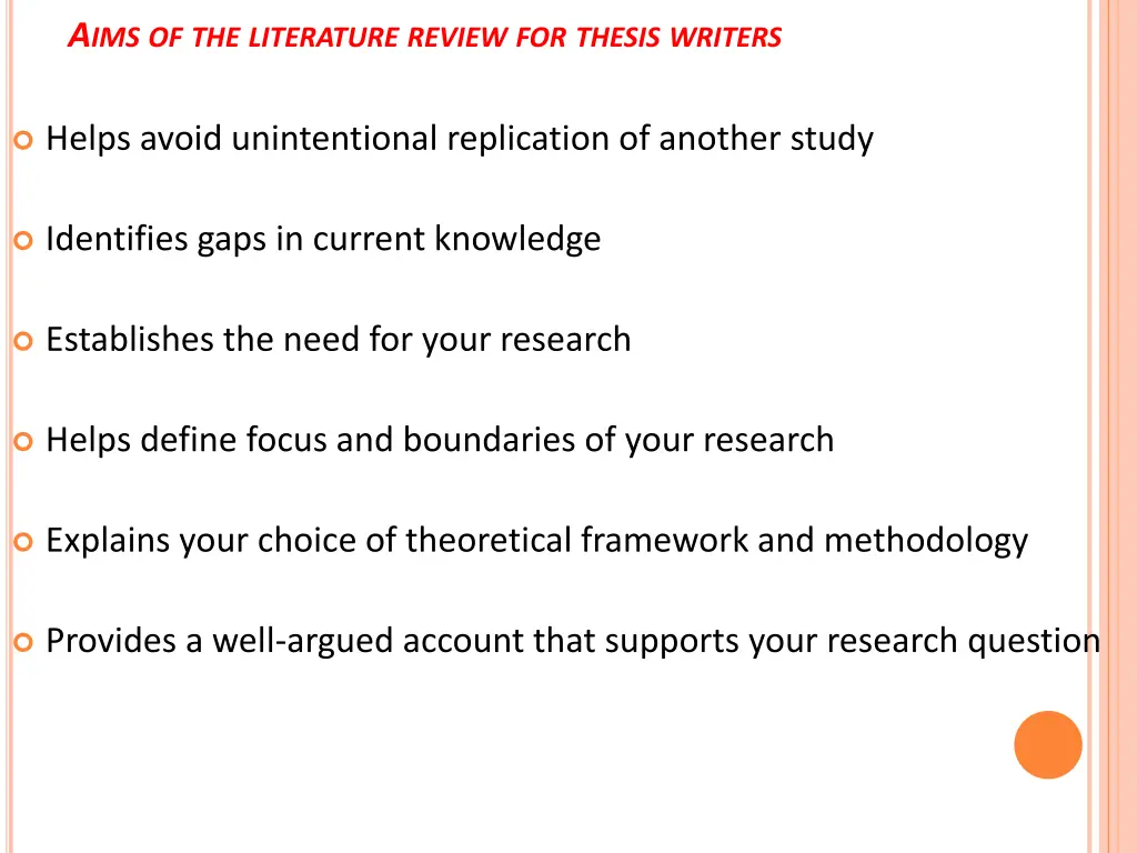 a ims of the literature review for thesis writers