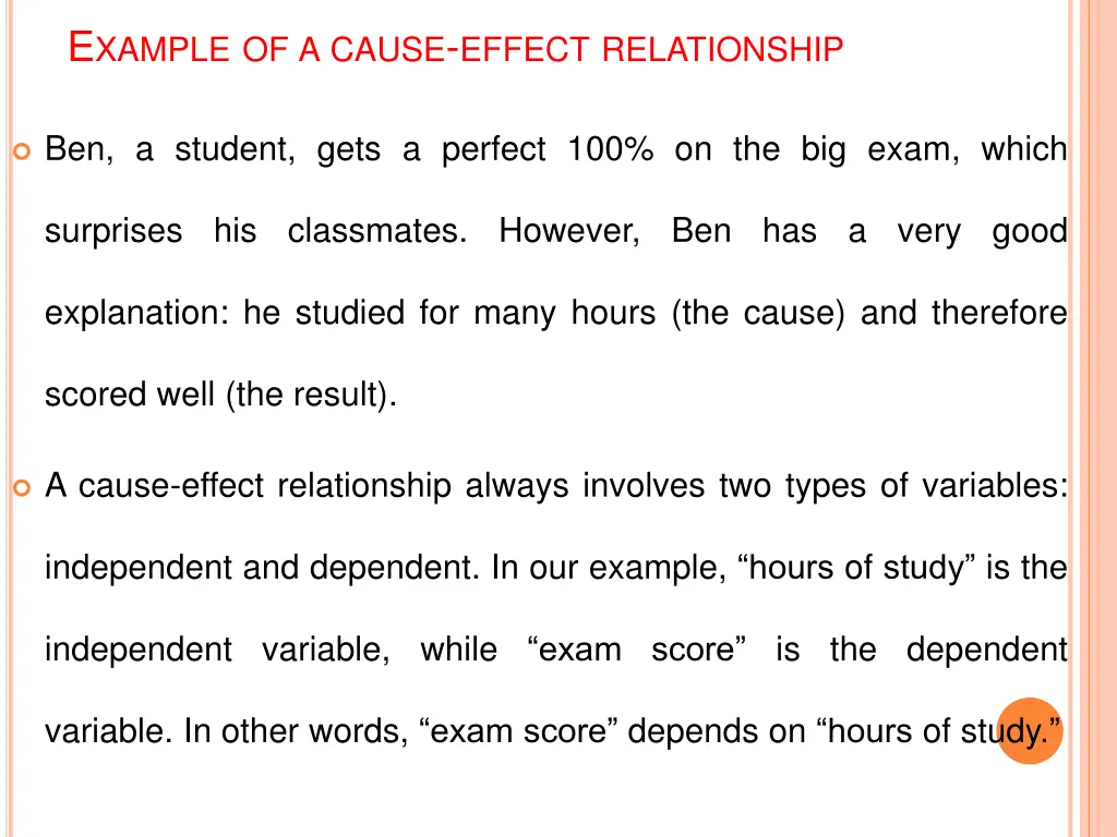 e xample of a cause effect relationship