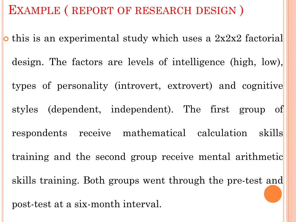 e xample report of research design