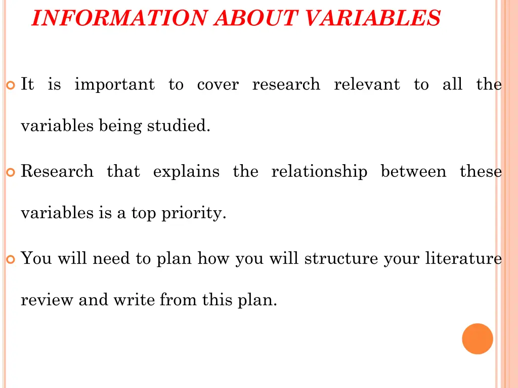 information about variables