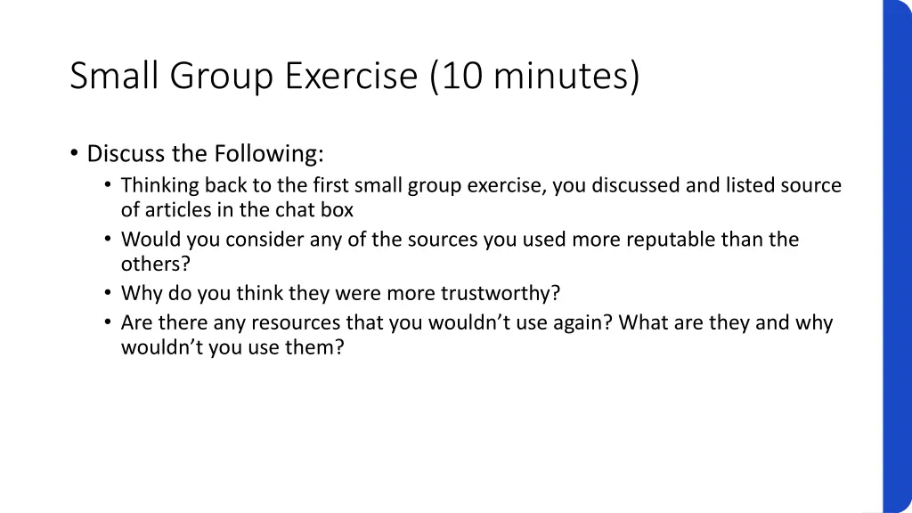 small group exercise 10 minutes 1