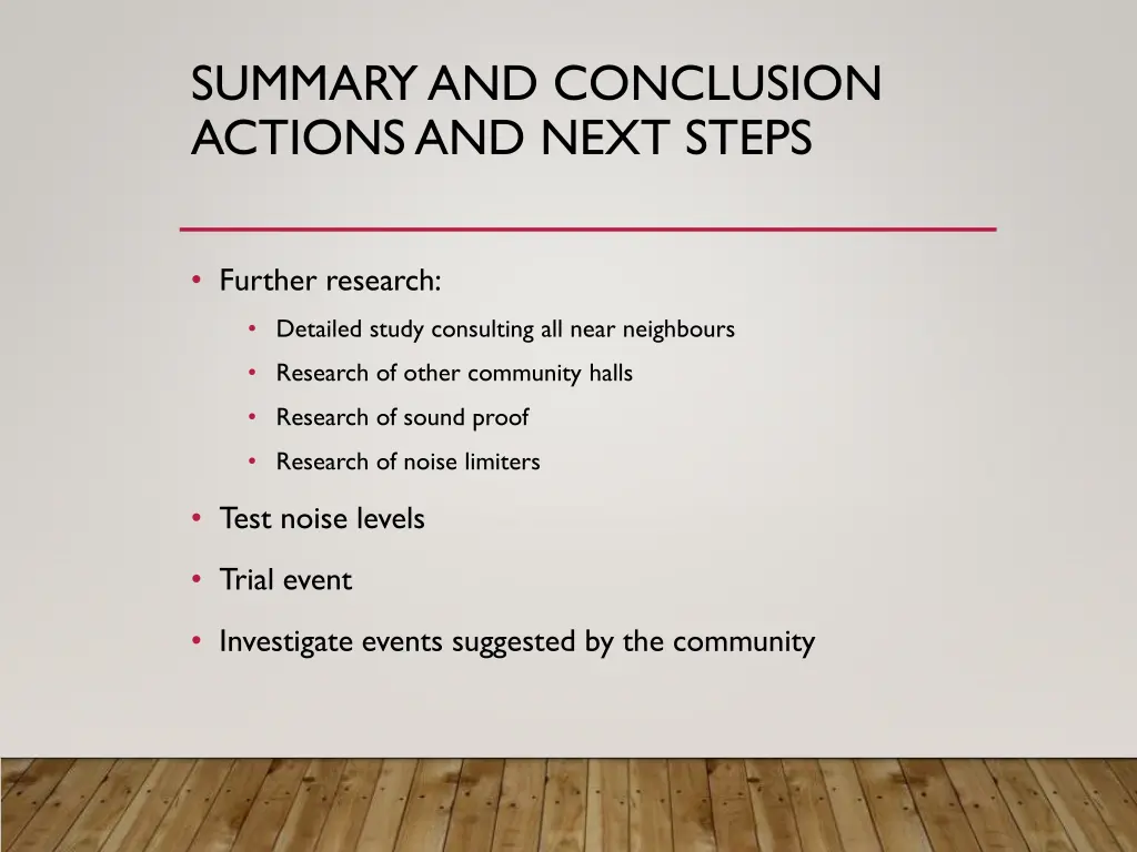 summary and conclusion actions and next steps