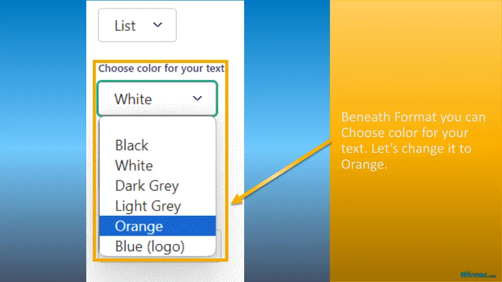 beneath format you can choose color for your text