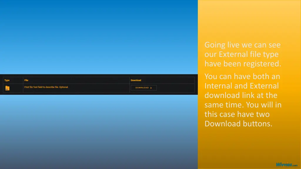 going live we can see our external file type have