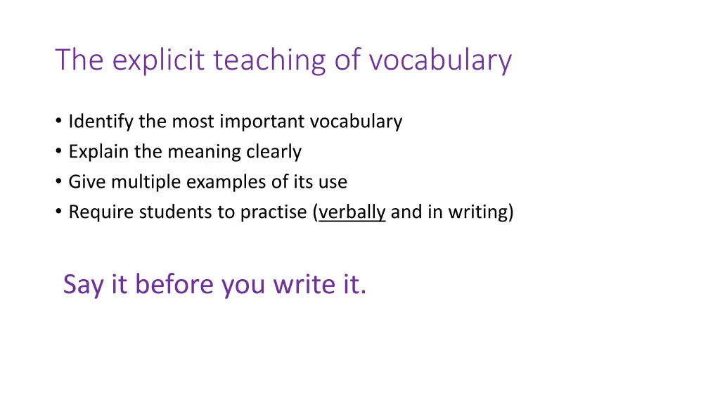 the explicit teaching of vocabulary