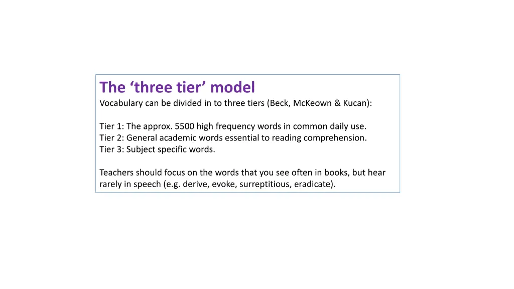 the three tier model vocabulary can be divided