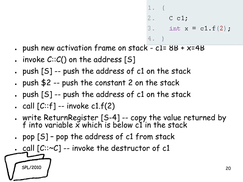 push new activation frame on stack