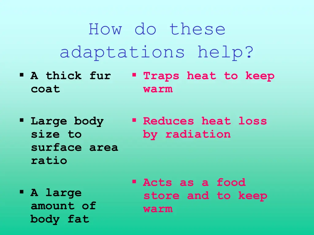 how do these adaptations help a thick fur coat