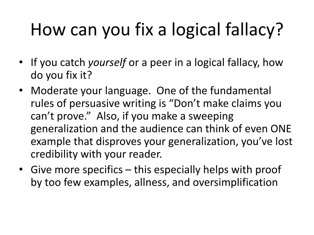 how can you fix a logical fallacy