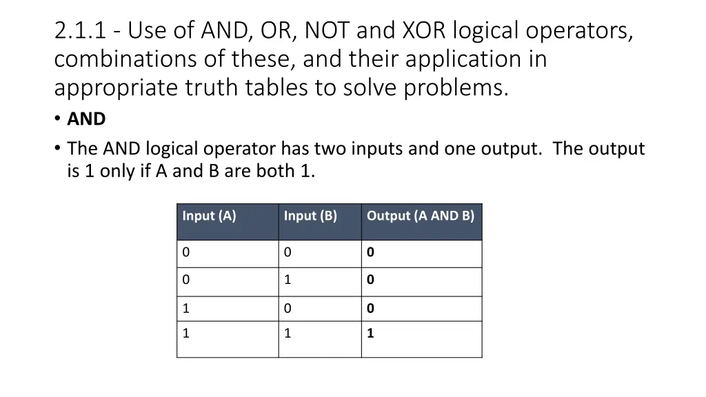 2 1 1 use of and or not and xor logical operators 2