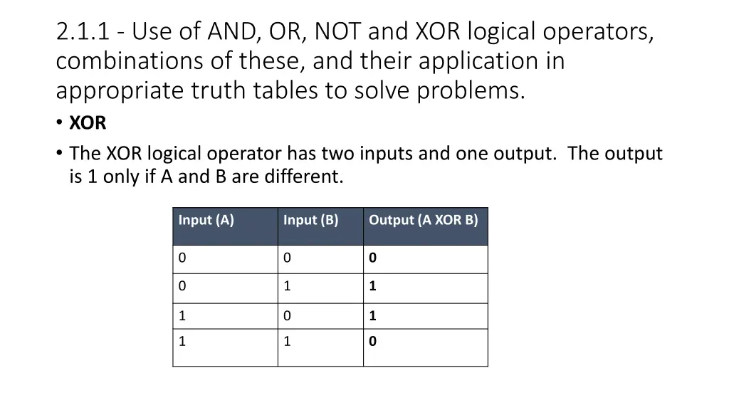 2 1 1 use of and or not and xor logical operators 4