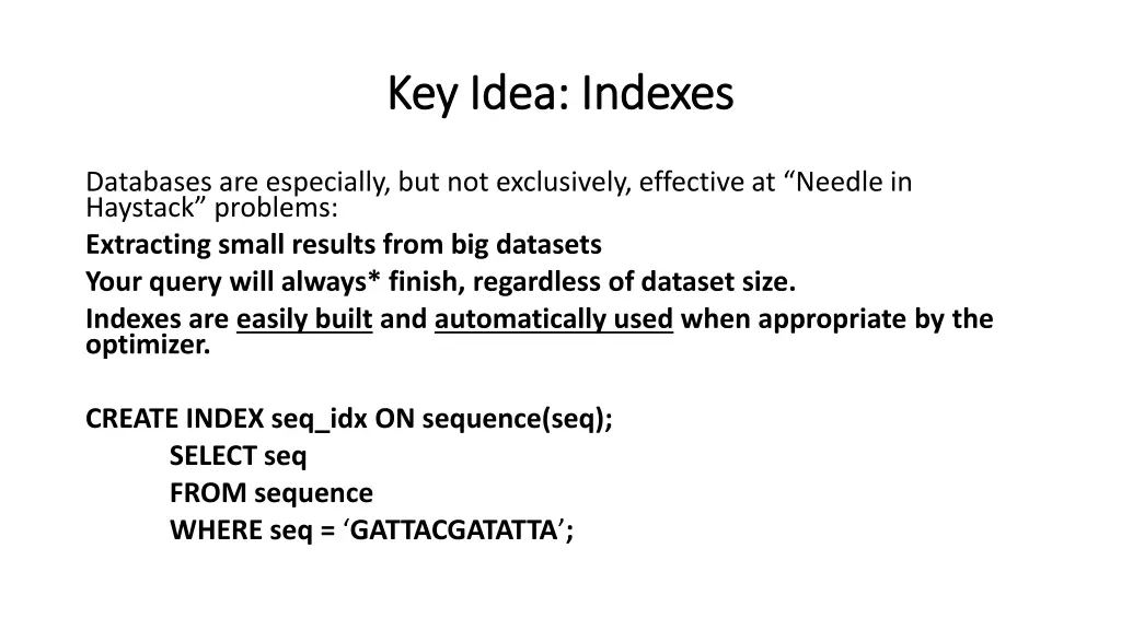 key idea indexes key idea indexes