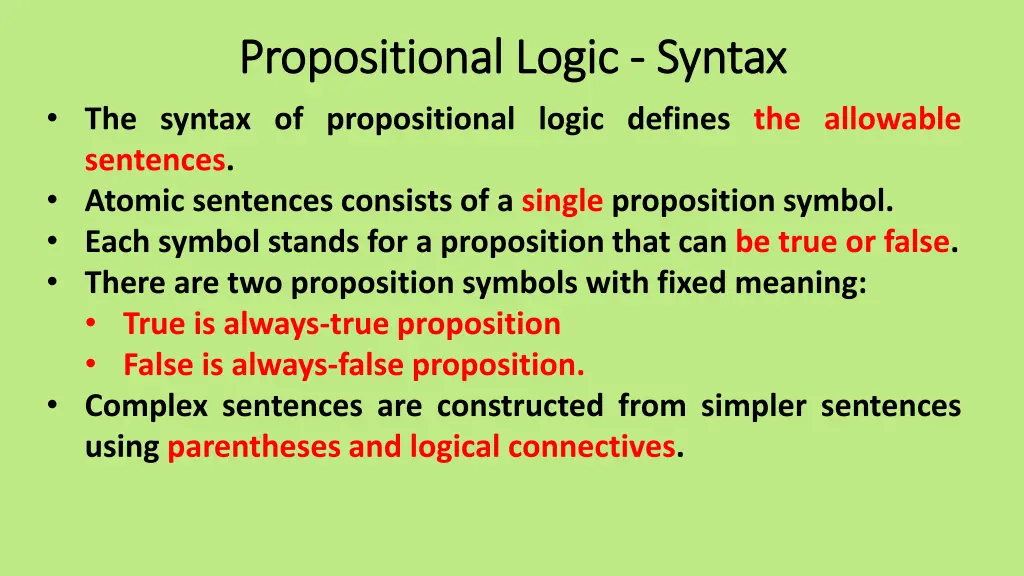 propositional logic propositional logic syntax