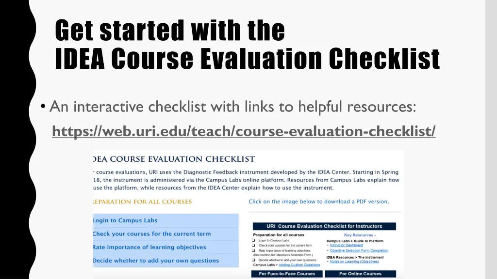 get started with the idea course evaluation