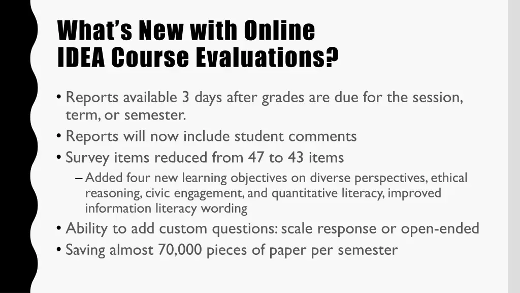 what s new with online idea course evaluations
