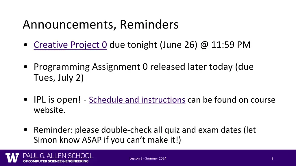 announcements reminders