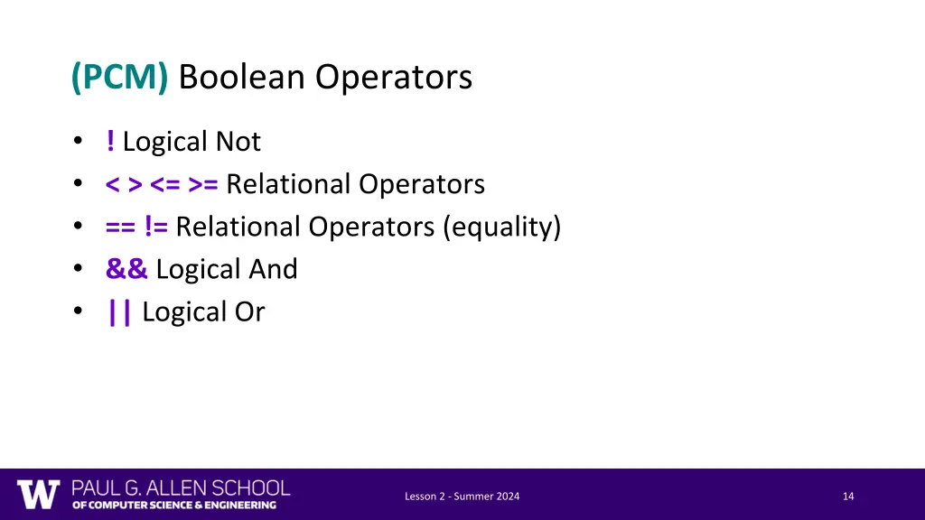 pcm boolean operators