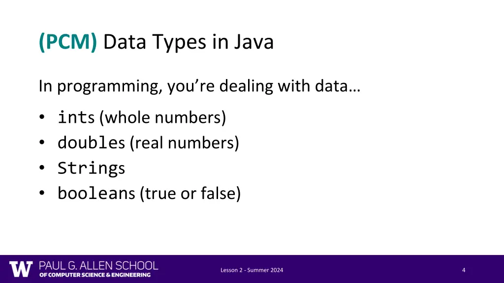 pcm data types in java