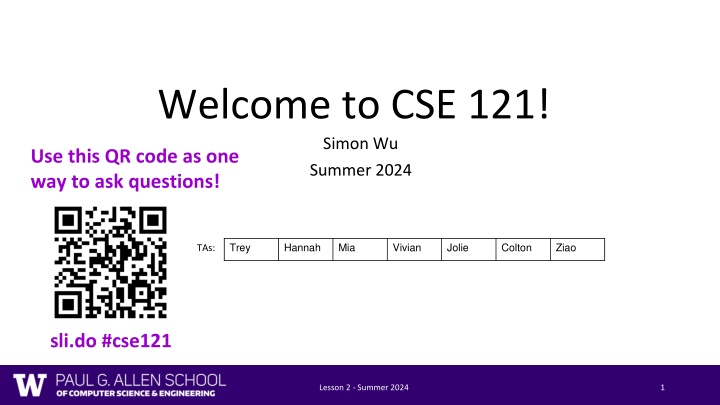 welcome to cse 121 simon wu summer 2024