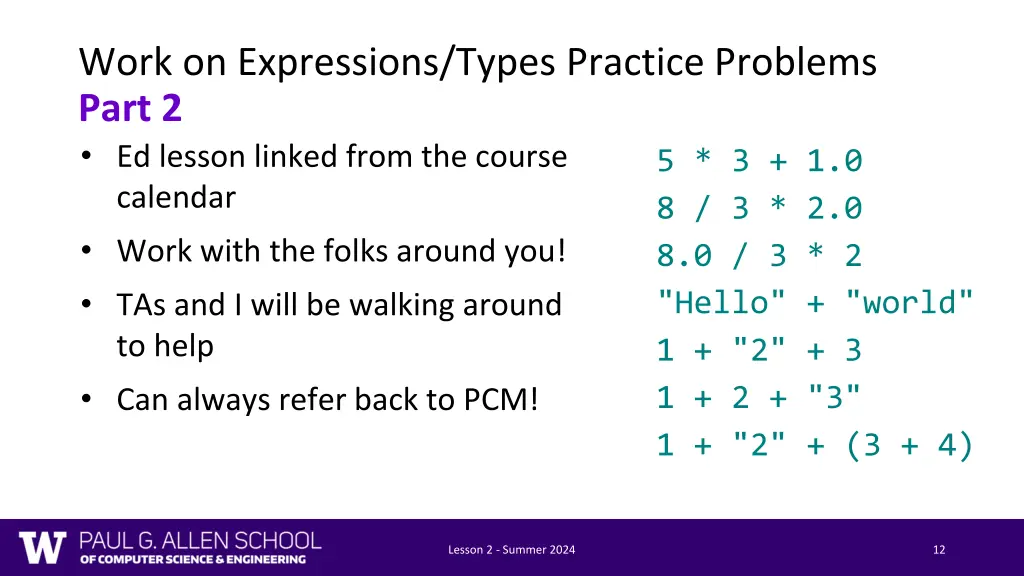 work on expressions types practice problems part 1