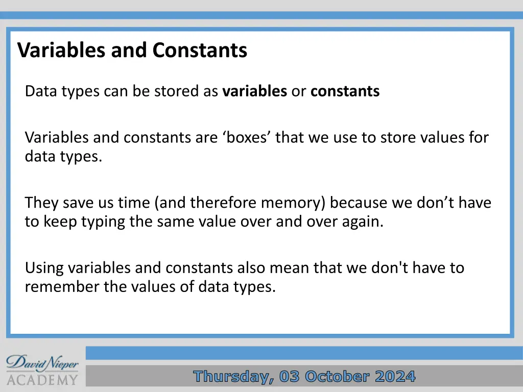 variables and constants