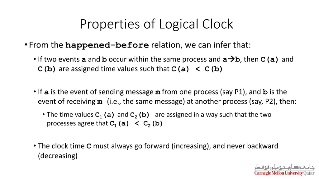 properties of logical clock