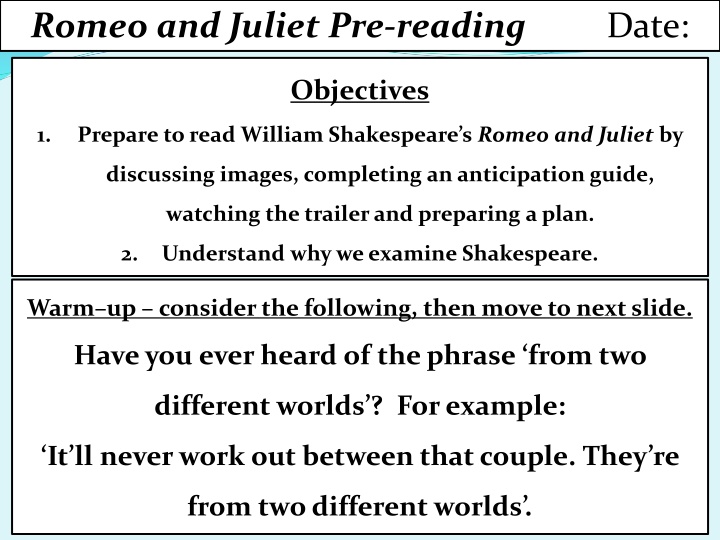 romeo and juliet pre reading