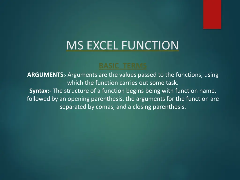 ms excel function