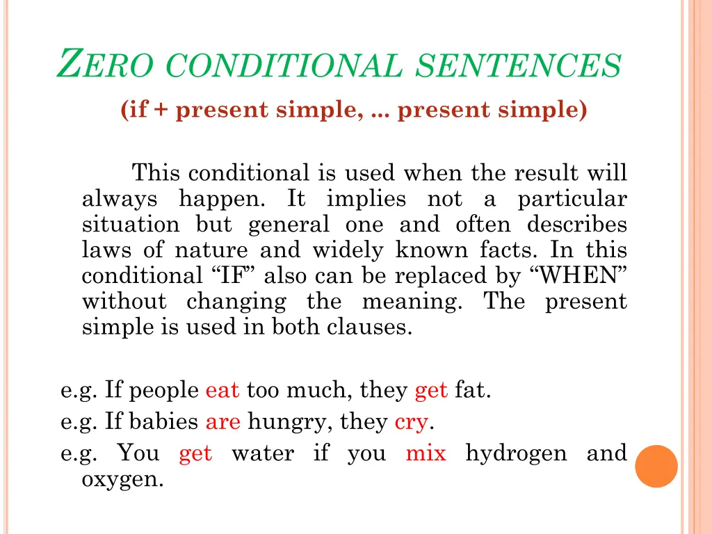 z ero conditional sentences if present simple