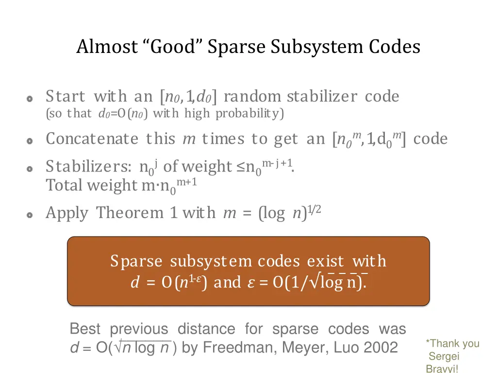 almost good sparse subsystem codes