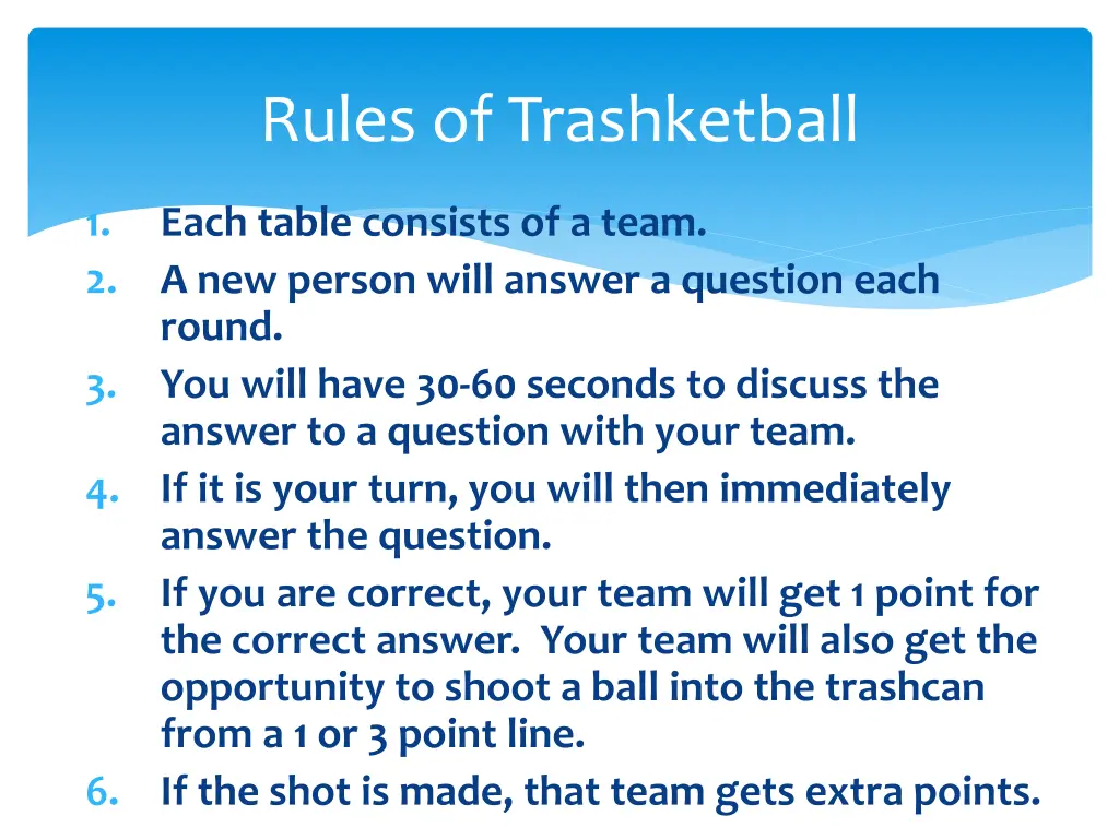 rules of trashketball