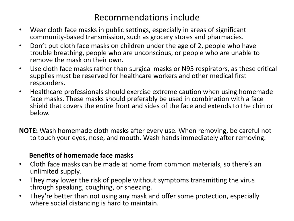 recommendations include